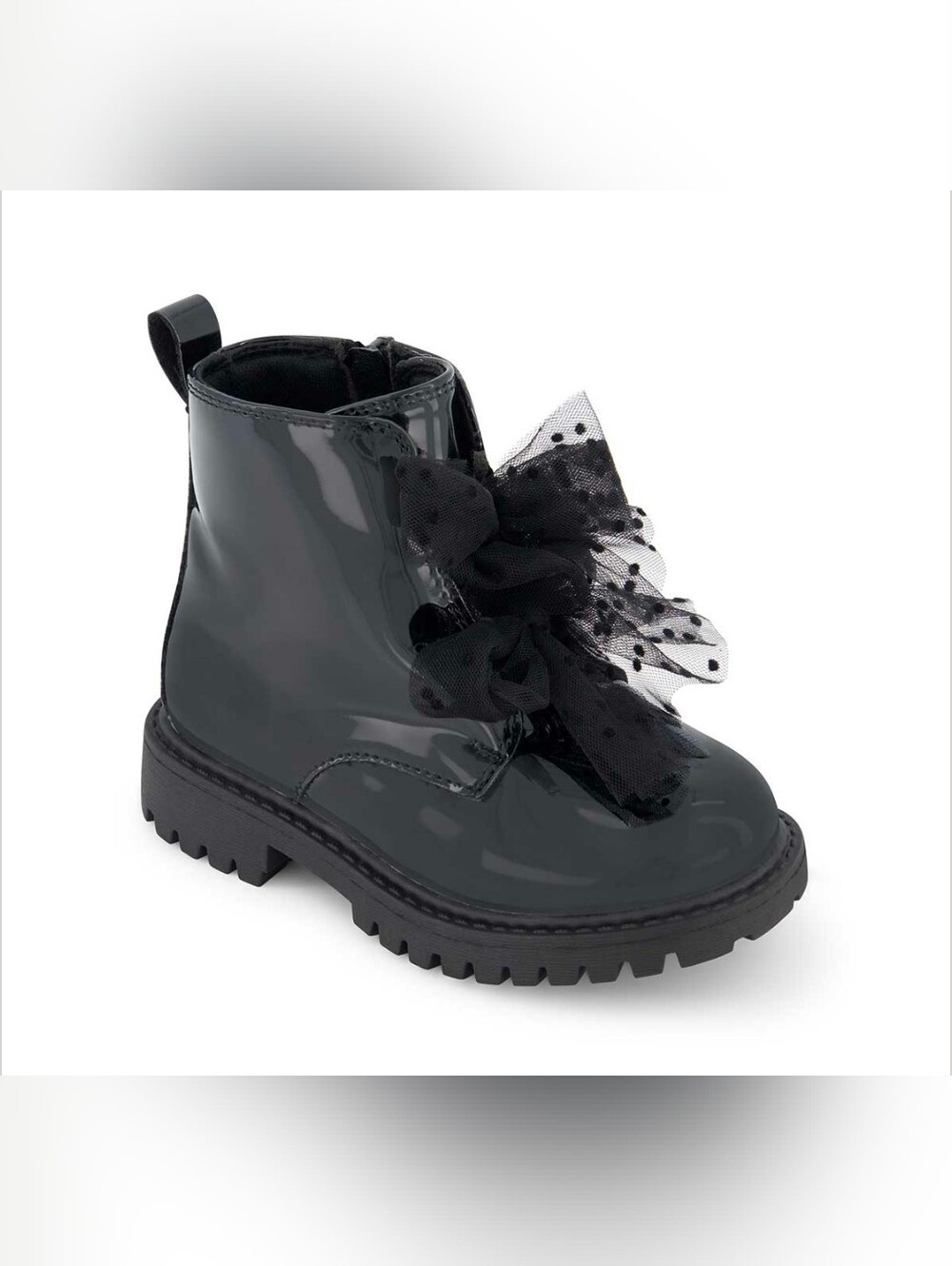 Jessica Simpson Daria Baby Patent Black Girls' Zipper Boots Tulle Bows Size 5